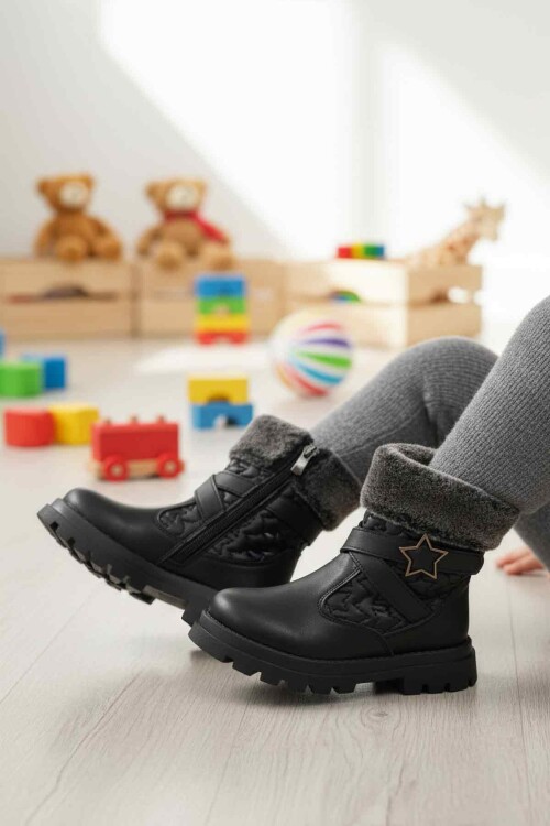 Siyah İçi Polarlı Fermuarlı Kız Çocuk Bot Evla P