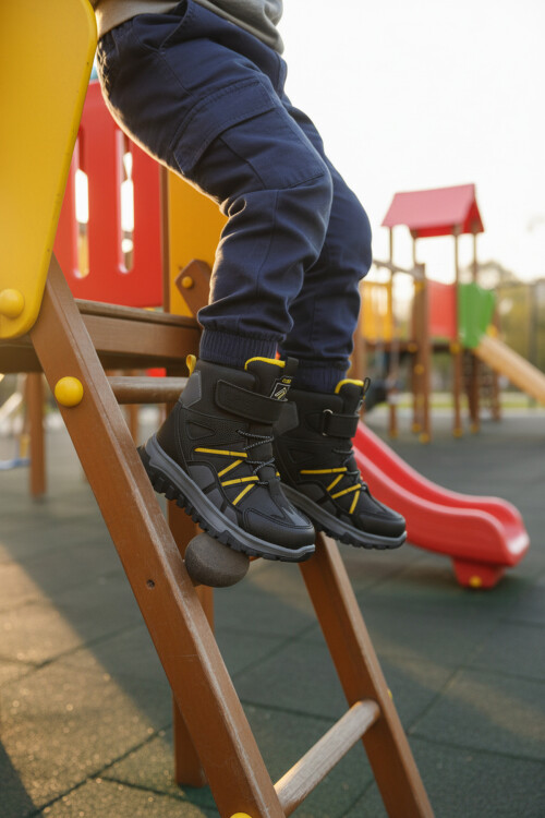 Siyah Cırtlı Kaymaz Taban Unisex Çocuk Bot Hilly P