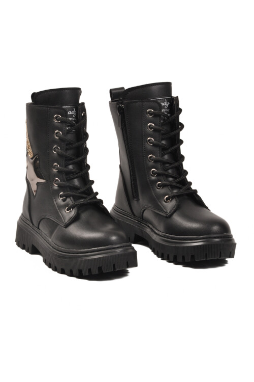 Siyah İçi Kürklü Fermuarlı Bağcıklı Kız Çocuk Bot 2002 F