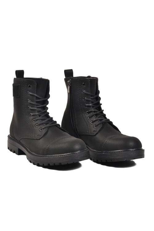 Siyah Polarlı Fermuarlı Bağcıklı Kaymaz Erkek Bot 856 M