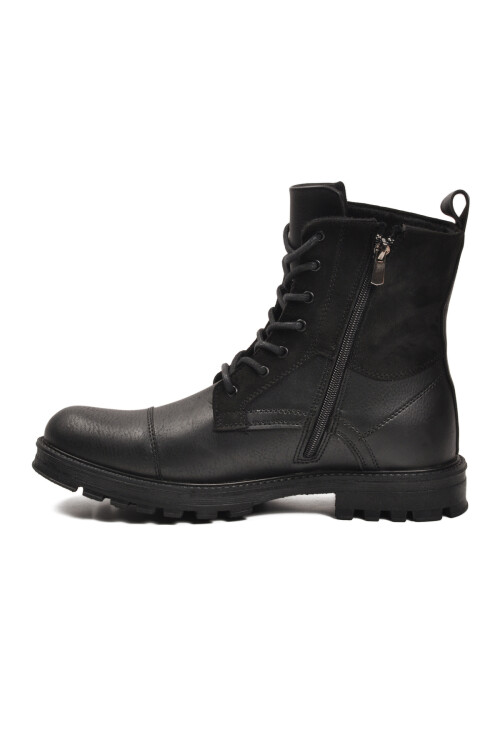 Siyah Kaymaz Taban İçi Polarlı Fermuarlı Erkek Bot GVN-347 M