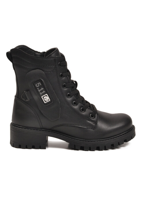 Siyah İçi Polarlı Kaymaz Taban Fermuarlı Kadın Bot 24024 Z