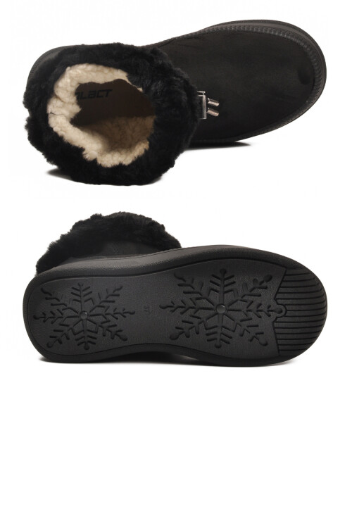 Siyah Kürklü Kaymaz Soğuğa Dirençli Kadın Bot 25003 Z