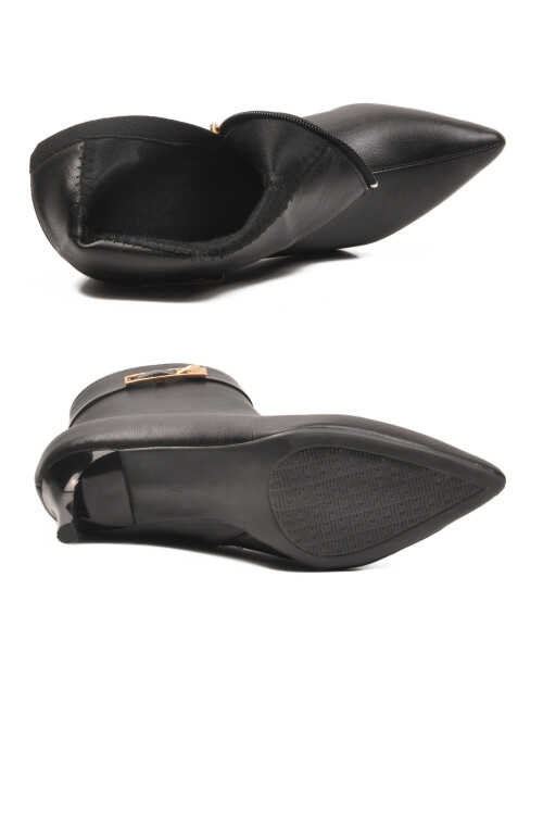 Siyah İçi Polarlı İnce Topuklu Fermuarlı Kadın Bot 2611 Z