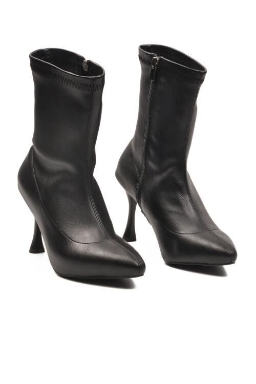 Siyah Kadın Polarlı Fermuarlı İnce Topuklu Bot 2614 Z