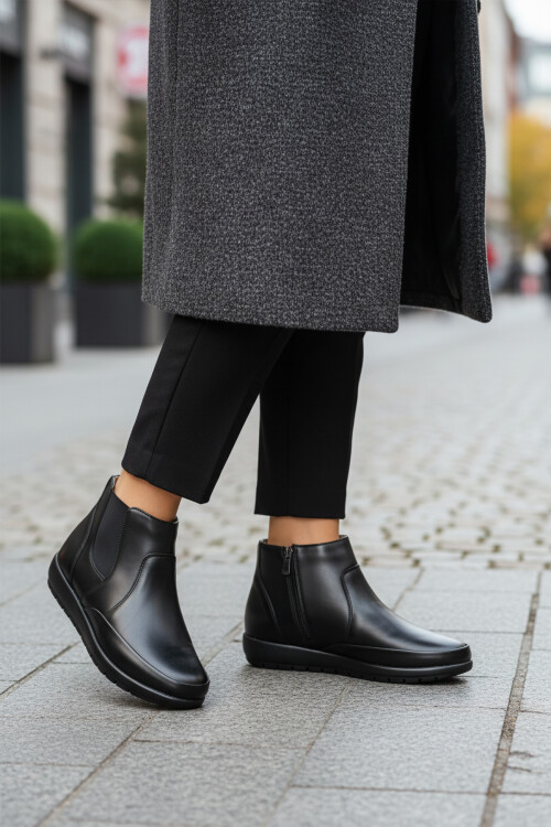 Siyah Jel Taban Anatomik Fermuarlı Kadın Bot 303 Bot Z