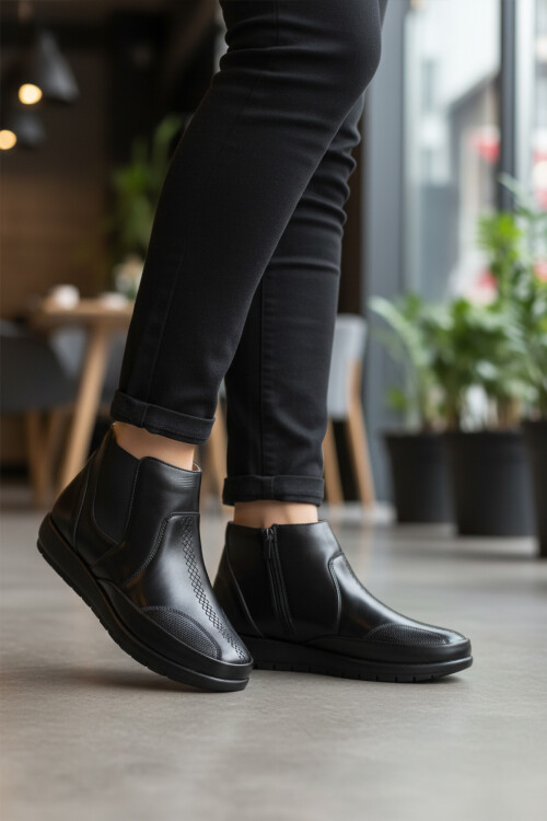 Siyah Jel Taban Anatomik Fermuarlı Kadın Bot 310 Z