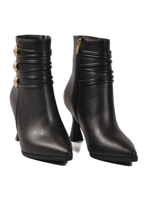 Siyah İçi Kürklü Fermuarlı Kadın Topuklu Bot 9652003 Z