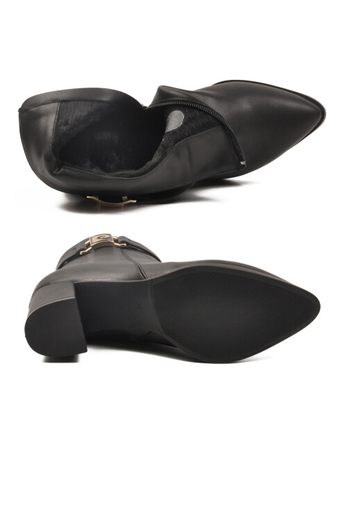 Siyah İçi Kürklü Fermuarlı Kadın Topuklu Bot PC-54975 Z