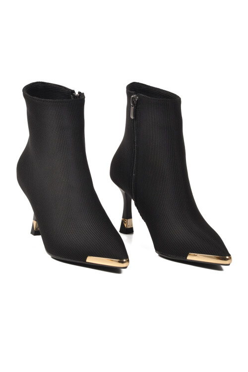 Siyah İçi Polarlı Fermuarlı Kadın Topuklu Bot 878605 Z
