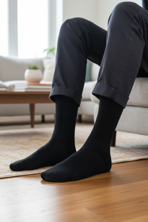 Siyah Dikişli Likralı Bambu Erkek Uzun Çorap BMB-2182