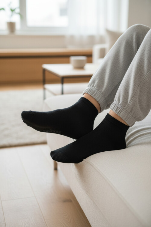 Siyah Pamuklu Dikişli Erkek Patik Çorap PTK-2184