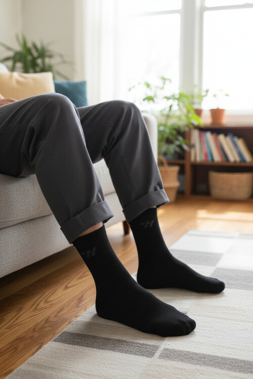 Siyah Pamuklu Dikişli Erkek Uzun Çorap TNS-2181