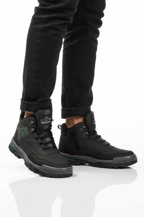 Siyah Yeşil Kaymaz Taban Fermuarlı Unisex Outdoor Bot 444 G