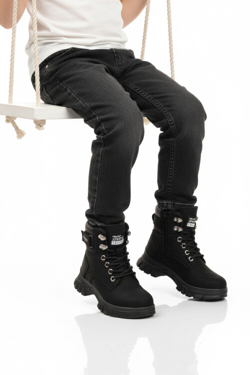 Siyah Zümrüt İçi Polarlı Kaymaz Taban Unisex Çocuk Bot 24035 F