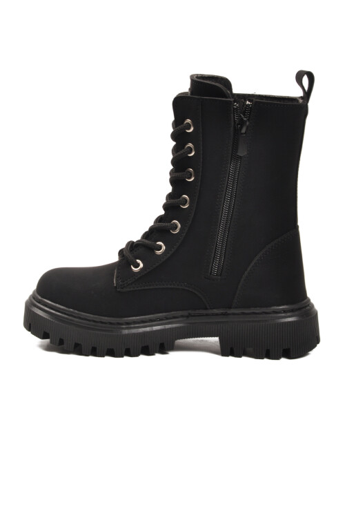 Siyah Zümrüt İçi Kürklü Bağcıklı Fermuarlı Kız Çocuk Bot 2005 F