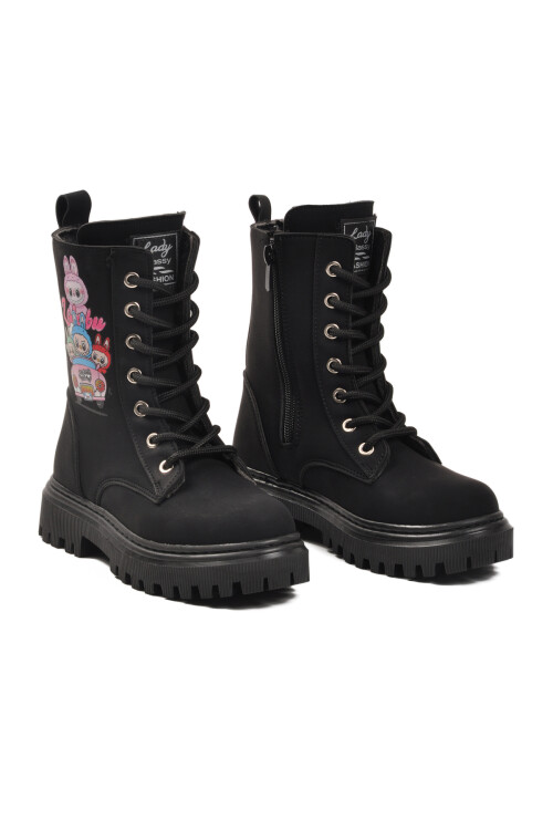 Siyah Zümrüt İçi Kürklü Bağcıklı Fermuarlı Kız Çocuk Bot 2005 F