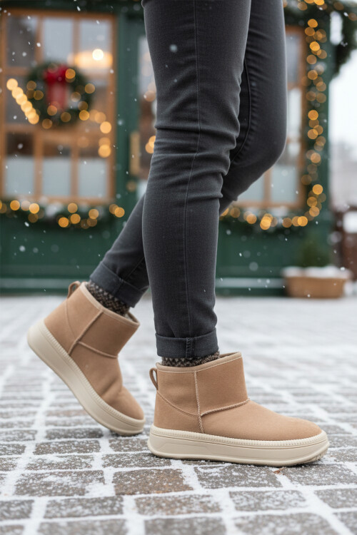 Vizon Nubuk Kürklü Soğuğa Dirençli Kaymaz Kadın Bot 25001 Z