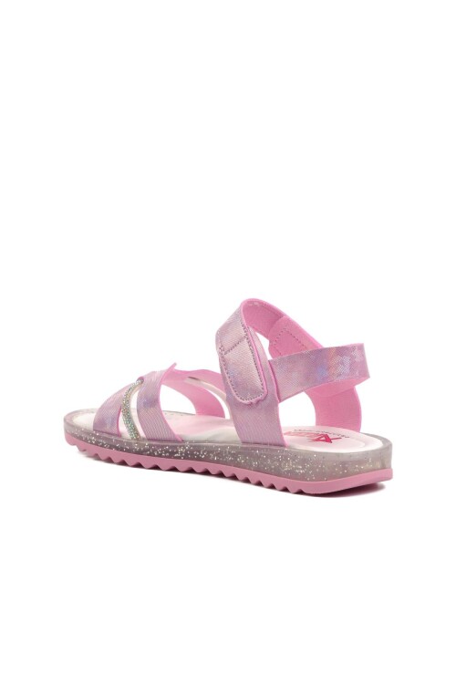صندل مسطح للفتيات باللون الوردي اللامع من Ayakmod Arz 1000 F