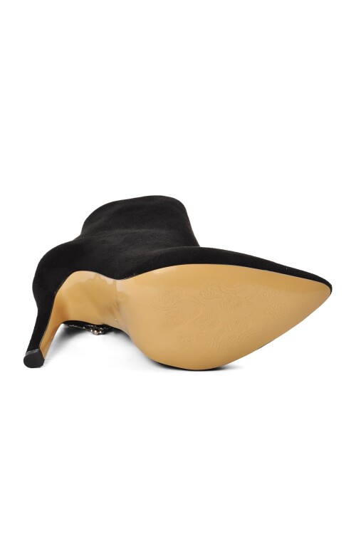 Siyah Süet Topuklu Kadın Bot K1041 Z