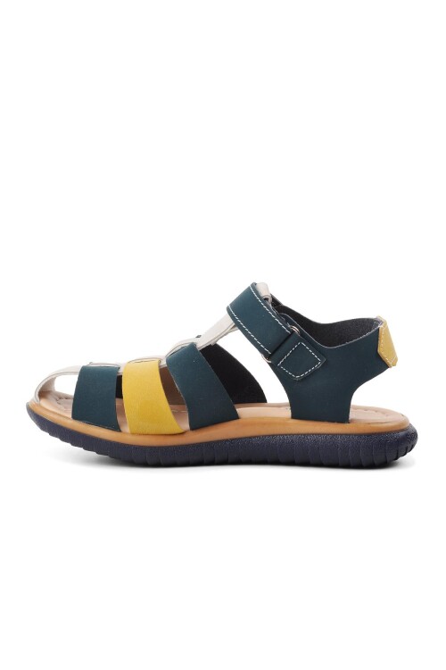 AyakmodNavy Blue Nubuck Yellow Boy Flat Sandals Ayakmod1500 F