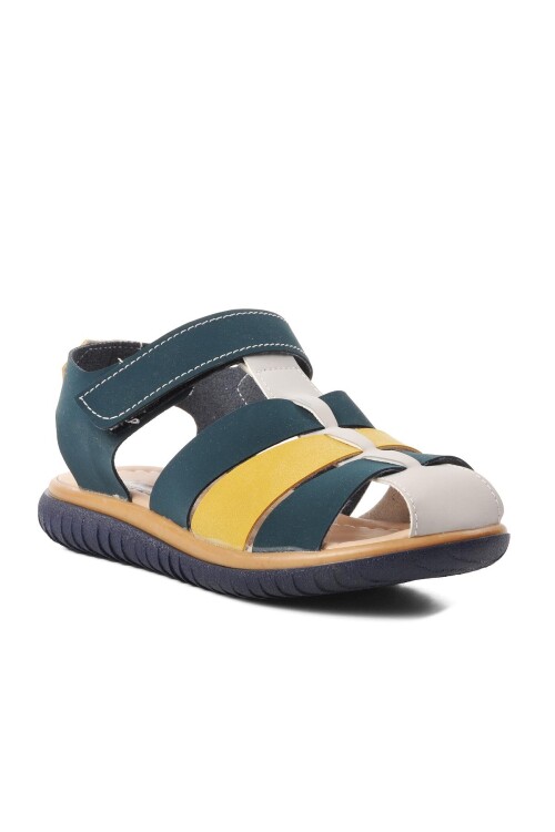 AyakmodNavy Blue Nubuck Yellow Boy Flat Sandals Ayakmod1500 F