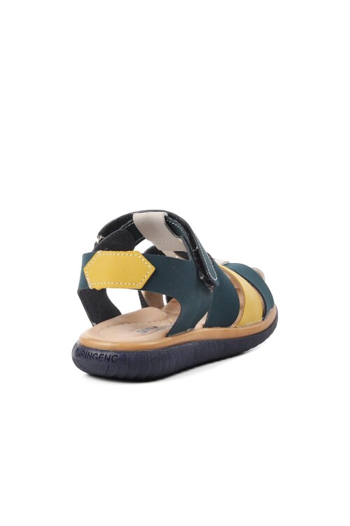 AyakmodNavy Blue Nubuck Yellow Boy Flat Sandals Ayakmod1500 F