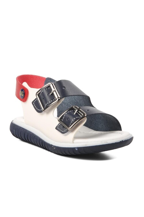 صندل مسطح أزرق داكن أبيض للأولاد 1530 P