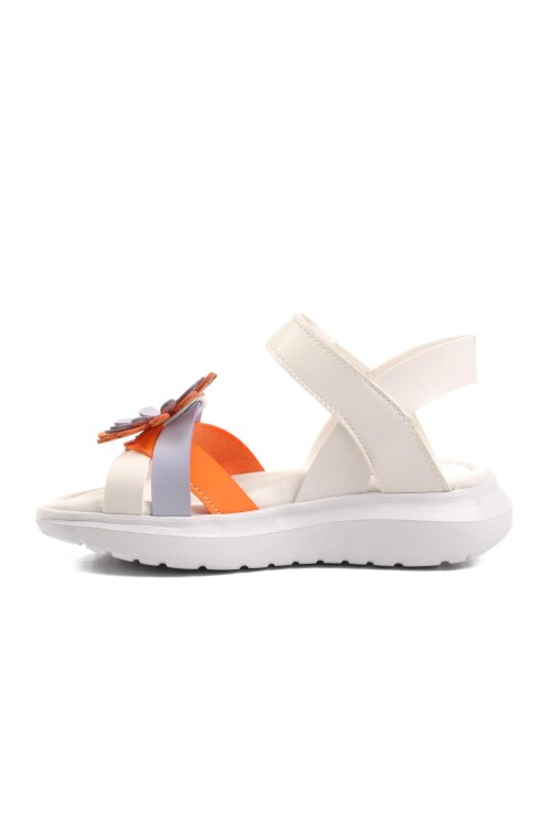 ايكمودWhite-Orange Girl's Flat Sandals Ayakmod Şng 8010 P