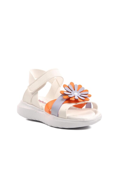 ايكمودWhite-Orange Girl's Flat Sandals Ayakmod Şng 8010 P
