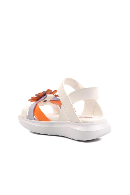 ايكمودWhite-Orange Girl's Flat Sandals Ayakmod Şng 8010 P
