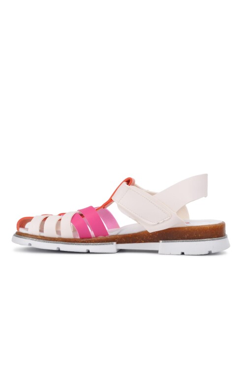 صندل مسطح تقويمي للبنات باللون الأبيض والوردي 003 F