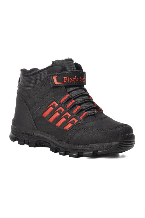 حذاء أسود مبطن بالفرو للأولاد 542 F