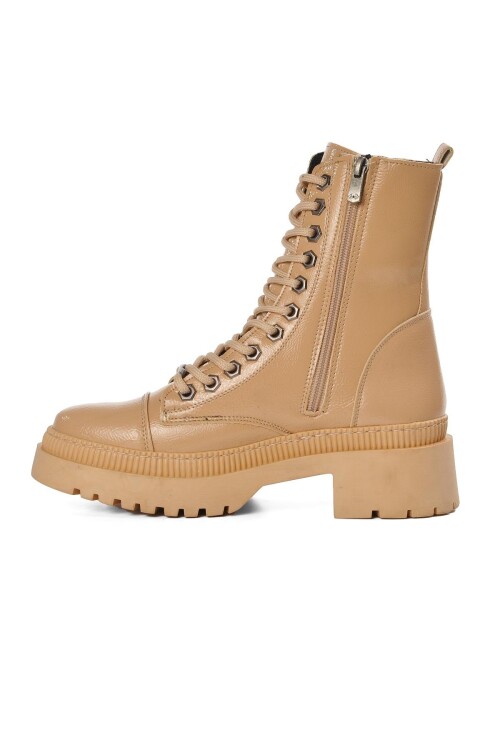 Nude Lace-Up Zippered Womens Ankle Boots K9024 Z