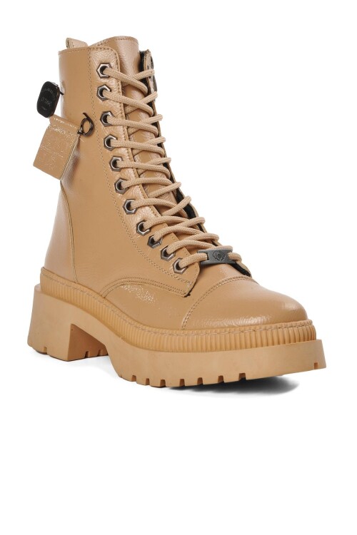 Nude Lace-Up Zippered Womens Ankle Boots K9024 Z