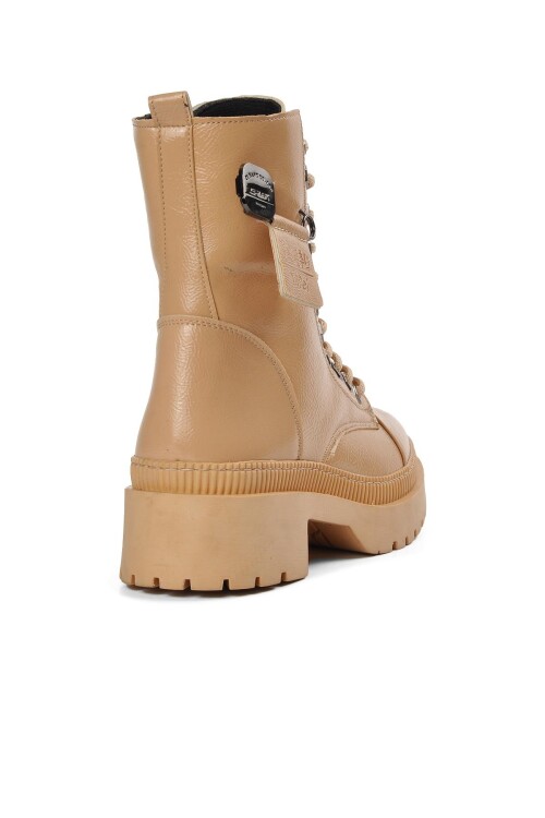 Nude Lace-Up Zippered Womens Ankle Boots K9024 Z