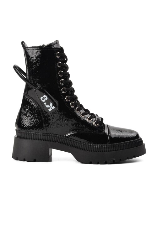 Siyah Bağcıklı Fermuarlı Kadın Bot K9085 Z