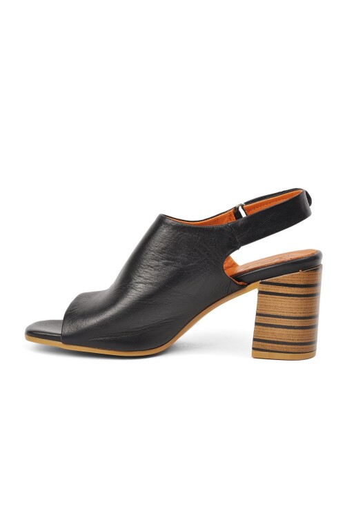 Black Genuine Leather Womens Heeled Sandals 2108502Y Z