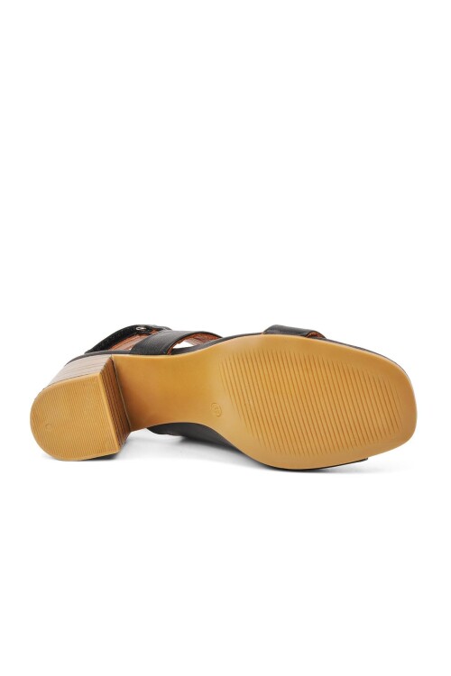 Black Genuine Leather Womens Heeled Sandals 2108502Y Z