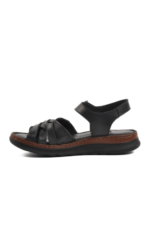 Black Genuine Leather Womens Flat Sandals 22981709 Z