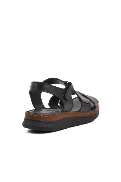 Black Genuine Leather Womens Flat Sandals 22981709 Z