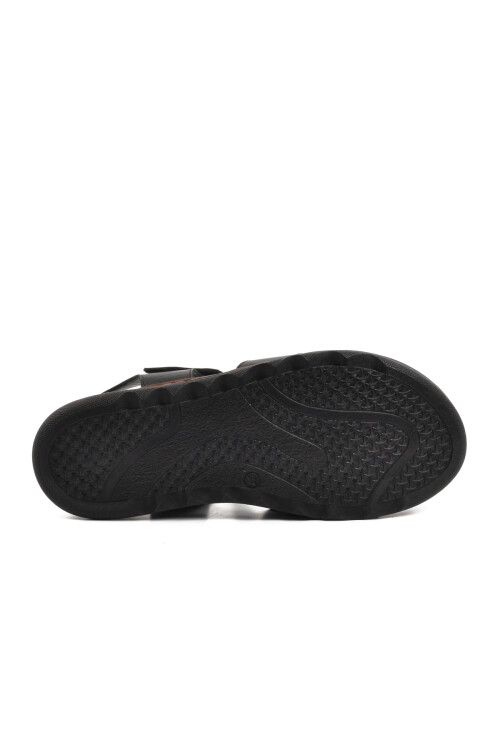 Black Genuine Leather Womens Flat Sandals 22981709 Z