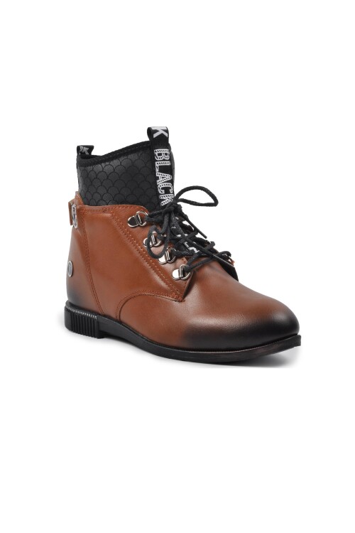 Tan Lace-Up Zippered Womens Boots 7030 Z