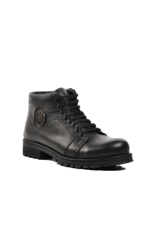 حذاء رجالي أسود من الجلد الطبيعي مبطن بالفرو 7081 M