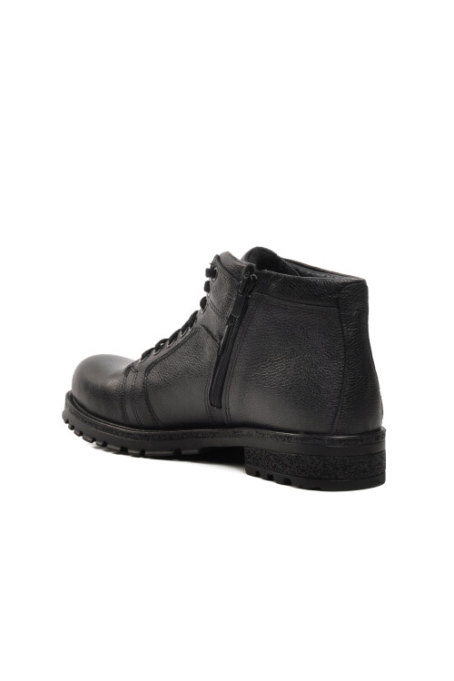 حذاء رجالي أسود من الجلد الطبيعي مبطن بالفرو 7081 M