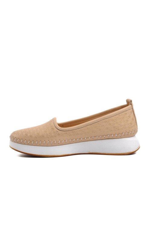 حذاء كاجوال نسائي تشريحي من الجلد الطبيعي باللون البيج 9091-1 Z