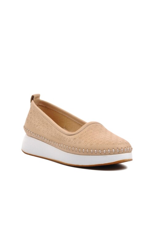 حذاء كاجوال نسائي تشريحي من الجلد الطبيعي باللون البيج 9091-1 Z