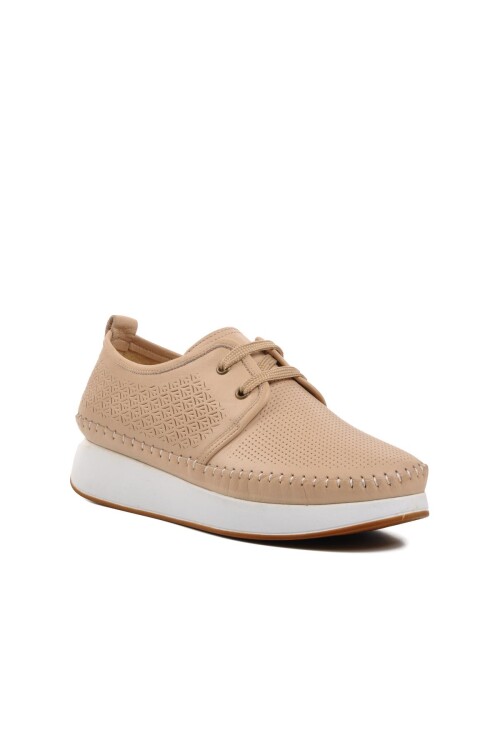 حذاء كاجوال نسائي تشريحي من الجلد الطبيعي باللون البيج 9096-1 Z