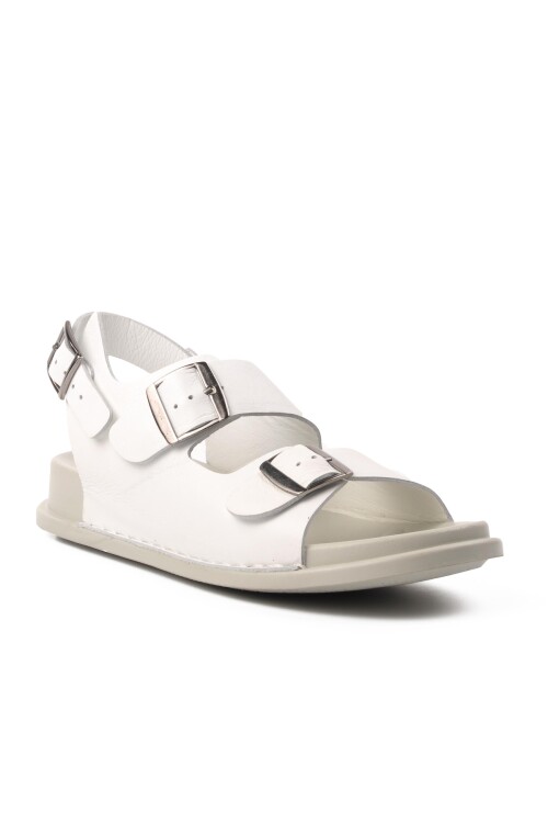 صندل نسائي من الجلد الطبيعي باللون الأبيض 9166 Z