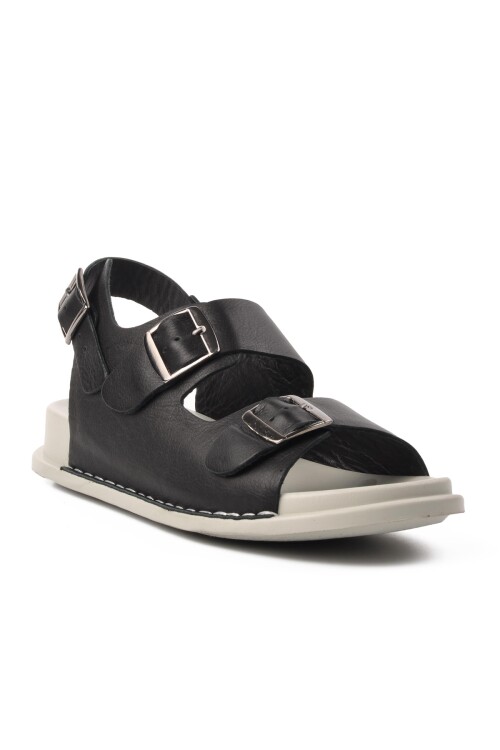 صندل نسائي من الجلد الطبيعي باللون الأسود 9166 Z